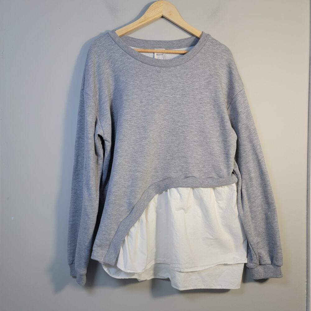 Maeve Womens XL Asymmetrical Twofer Sweatshirt Gray